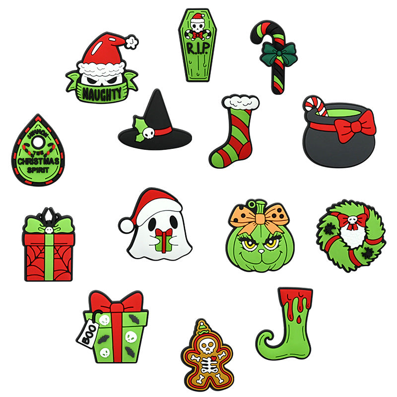 Christmas Halloween Mixed Theme PVC Clog Shoe Charms | Removable Shoe Decor Accessories 14 Pack